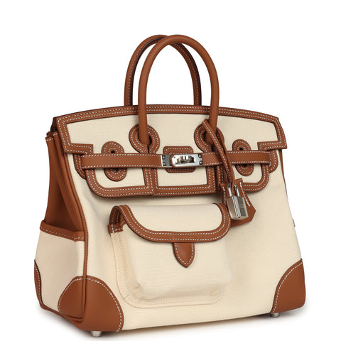 Hermes Birkin 25 Cargo Ecru Toile Goeland and Gold Swift Palladium Hardware