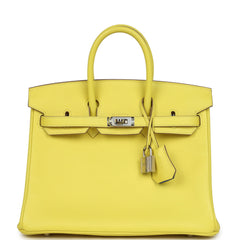 Pre-owned Hermes Birkin 25 Lime Verso Novillo Palladium Hardware