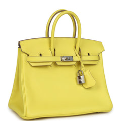 Pre-owned Hermes Birkin 25 Lime Verso Novillo Palladium Hardware