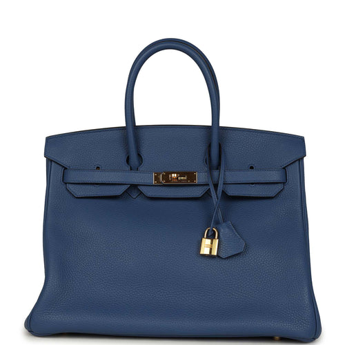 Pre-owned Hermes Birkin 35 Bleu Agate Clemence Gold Hardware
