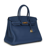 Pre-owned Hermes Birkin 35 Bleu Agate Clemence Gold Hardware - Thumbnail View 2