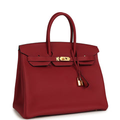 Pre-owned Hermes Birkin 35 Rouge Grenat Togo Gold Hardware