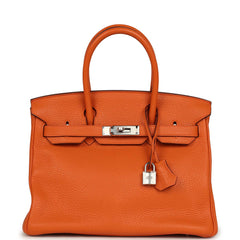 Pre-owned Hermes Birkin 30 Orange Clemence Palladium Hardware