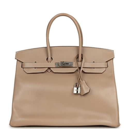 Pre-owned Hermes Birkin 35 Argile Tadelakt Guilloche Palladium Hardware