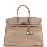 Pre-owned Hermes Birkin 35 Argile Tadelakt Guilloche Palladium Hardware - Thumbnail View 1