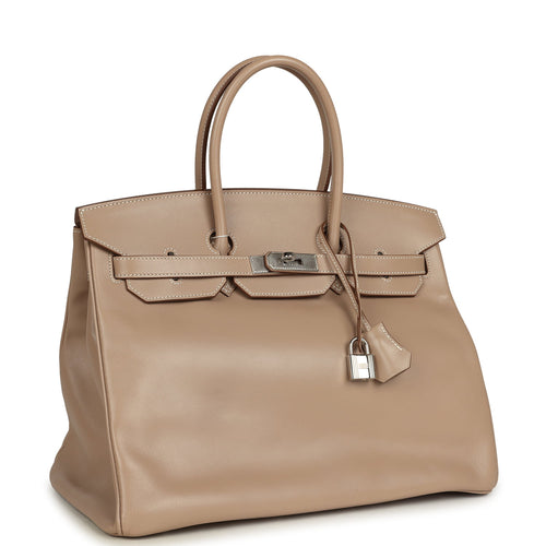 Pre-owned Hermes Birkin 35 Argile Tadelakt Guilloche Palladium Hardware