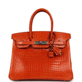 Pre-owned Hermes Birkin 30 Orange Shiny Porosus Crocodile Palladium Hardware - Thumbnail View 1