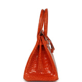 Pre-owned Hermes Birkin 30 Orange Shiny Porosus Crocodile Palladium Hardware - Thumbnail View 3