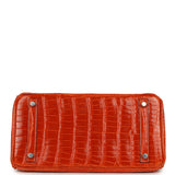 Pre-owned Hermes Birkin 30 Orange Shiny Porosus Crocodile Palladium Hardware - Thumbnail View 6
