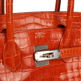 Pre-owned Hermes Birkin 30 Orange Shiny Porosus Crocodile Palladium Hardware - Thumbnail View 7