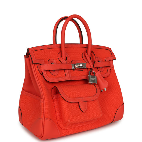 Hermes Birkin 25 Cargo Orange Field Toile Goeland and Swift Palladium Hardware