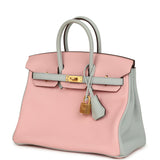 Hermes Special Order (HSS) Birkin 25 Rose Sakura and Bleu Pale Clemence Brushed Gold Hardware - Thumbnail View 5