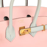 Hermes Special Order (HSS) Birkin 25 Rose Sakura and Bleu Pale Clemence Brushed Gold Hardware - Thumbnail View 7