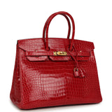 Pre-owned Hermes Birkin 35 Braise Shiny Porosus Crocodile Gold Hardware - Thumbnail View 2