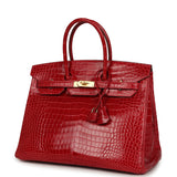 Pre-owned Hermes Birkin 35 Braise Shiny Porosus Crocodile Gold Hardware - Thumbnail View 5