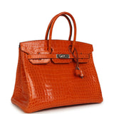 Pre-owned Hermes Birkin 35 Orange Shiny Porosus Crocodile Palladium Hardware - Thumbnail View 2