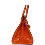 Pre-owned Hermes Birkin 35 Orange Shiny Porosus Crocodile Palladium Hardware - Thumbnail View 3