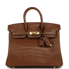 Hermes Birkin 25 Alezan Matte Alligator Gold Hardware
