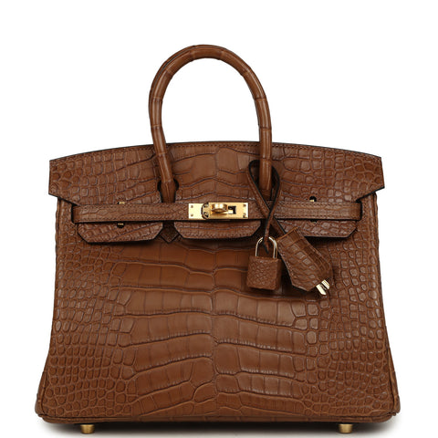 Hermes Birkin 25 Alezan Matte Alligator Gold Hardware
