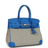Hermes Birkin 30 Ecru-Black Toile H Canvas and Bleu Hydra Swift Palladium Hardware - Thumbnail View 2