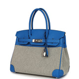 Hermes Birkin 30 Ecru-Black Toile H Canvas and Bleu Hydra Swift Palladium Hardware - Thumbnail View 5