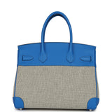 Hermes Birkin 30 Ecru-Black Toile H Canvas and Bleu Hydra Swift Palladium Hardware - Thumbnail View 4