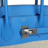 Hermes Birkin 30 Ecru-Black Toile H Canvas and Bleu Hydra Swift Palladium Hardware - Thumbnail View 7