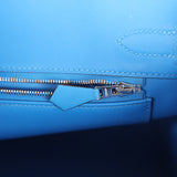 Hermes Birkin 30 Ecru-Black Toile H Canvas and Bleu Hydra Swift Palladium Hardware - Thumbnail View 9