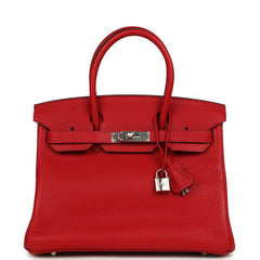 Pre-owned Hermes Birkin 30 Rouge Casaque Togo Palladium Hardware