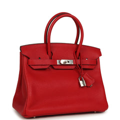 Pre-owned Hermes Birkin 30 Rouge Casaque Togo Palladium Hardware