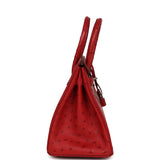 Pre-owned Hermes Birkin 30 Rouge Vif Ostrich Palladium Hardware - Thumbnail View 3