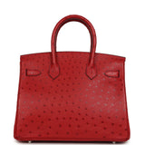 Pre-owned Hermes Birkin 30 Rouge Vif Ostrich Palladium Hardware - Thumbnail View 4