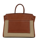 Hermes Birkin 35 A L'Envers Ficelle-Ecru H Dyed Canvas and Fauve Barenia Faubourg Palladium Hardware - Thumbnail View 4