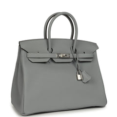 Hermes Birkin 35 Gris Pantin Togo Palladium Hardware
