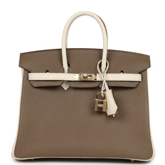Hermes Special Order (HSS) Birkin 25 Etoupe and Nata Chevre Mysore Permabrass Hardware