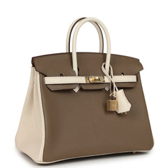 Hermes Special Order (HSS) Birkin 25 Etoupe and Nata Chevre Mysore Permabrass Hardware