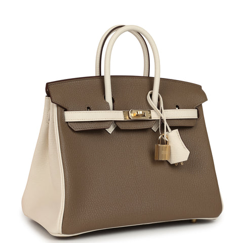 Hermes Special Order (HSS) Birkin 25 Etoupe and Nata Chevre Mysore Permabrass Hardware