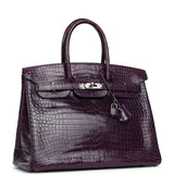 Pre-owned Hermes Birkin 35 Cassis Shiny Porosus Crocodile Palladium Hardware - Thumbnail View 2