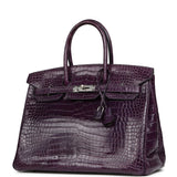 Pre-owned Hermes Birkin 35 Cassis Shiny Porosus Crocodile Palladium Hardware - Thumbnail View 5
