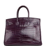 Pre-owned Hermes Birkin 35 Cassis Shiny Porosus Crocodile Palladium Hardware - Thumbnail View 4