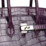 Pre-owned Hermes Birkin 35 Cassis Shiny Porosus Crocodile Palladium Hardware - Thumbnail View 7