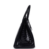 Pre-owned Hermes Birkin 35 Bleu Marine Shiny Porosus Crocodile 18K White Gold Diamond Hardware - Thumbnail View 3