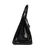 Pre-owned Hermes Birkin 35 Bleu Marine Shiny Porosus Crocodile 18K White Gold Diamond Hardware - Thumbnail View 3