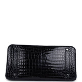 Pre-owned Hermes Birkin 35 Bleu Marine Shiny Porosus Crocodile 18K White Gold Diamond Hardware - Thumbnail View 6