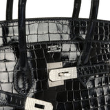 Pre-owned Hermes Birkin 35 Bleu Marine Shiny Porosus Crocodile 18K White Gold Diamond Hardware - Thumbnail View 8