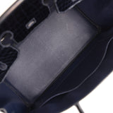 Pre-owned Hermes Birkin 35 Bleu Marine Shiny Porosus Crocodile 18K White Gold Diamond Hardware - Thumbnail View 9