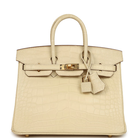 Hermes Birkin 25 Vanille Matte Alligator Gold Hardware