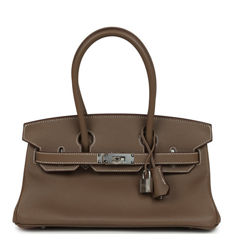 Hermes Shoulder Birkin Light 29 Etoupe Evercolor Palladium Hardware