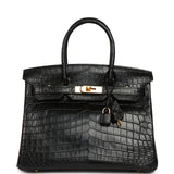 Hermes Birkin 30 Black Matte Niloticus Crocodile Gold Hardware - Thumbnail View 1