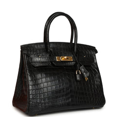 Hermes Birkin 30 Black Matte Niloticus Crocodile Gold Hardware